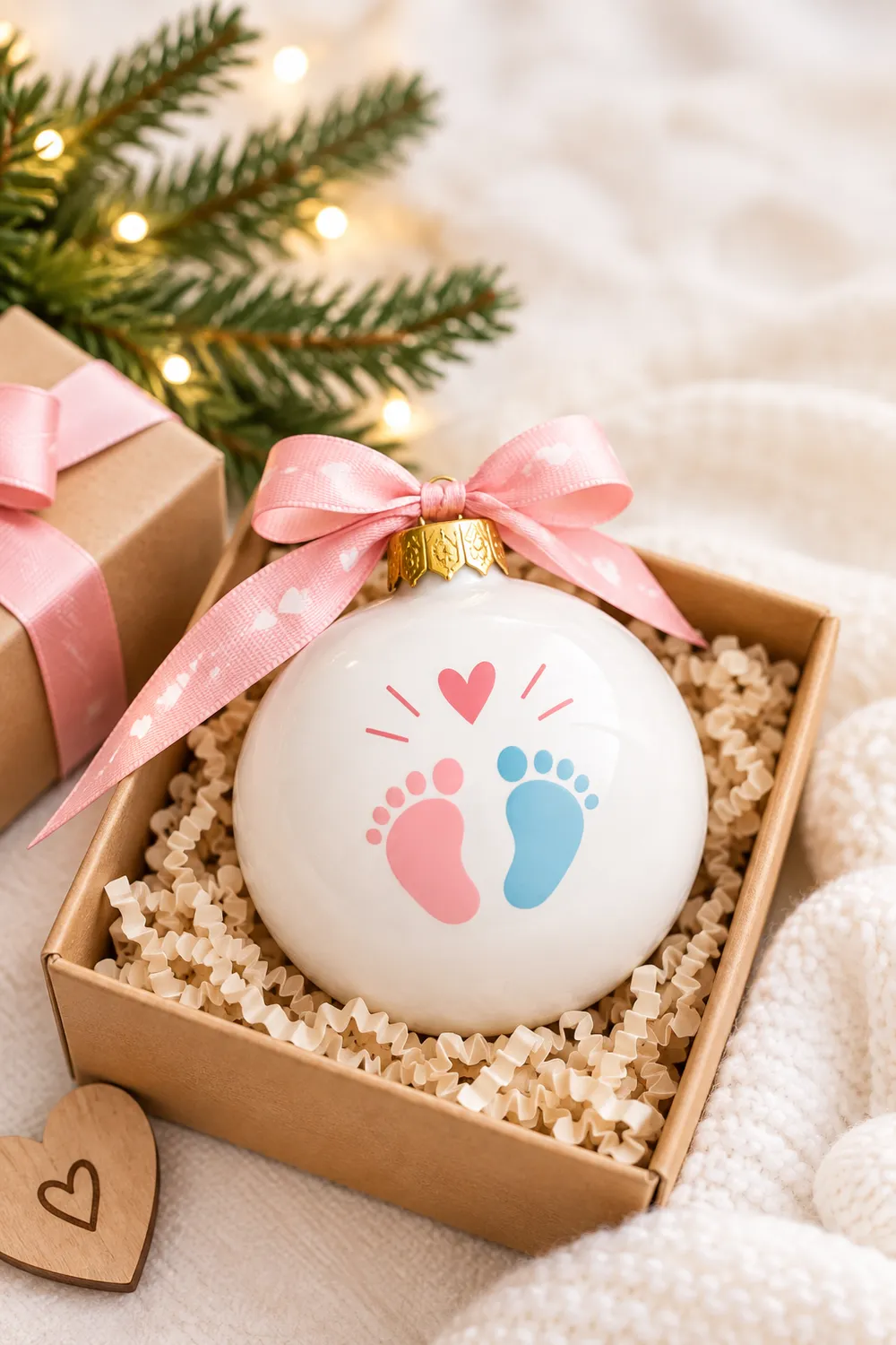 Footprint Ornament Reveal in a Gift Box