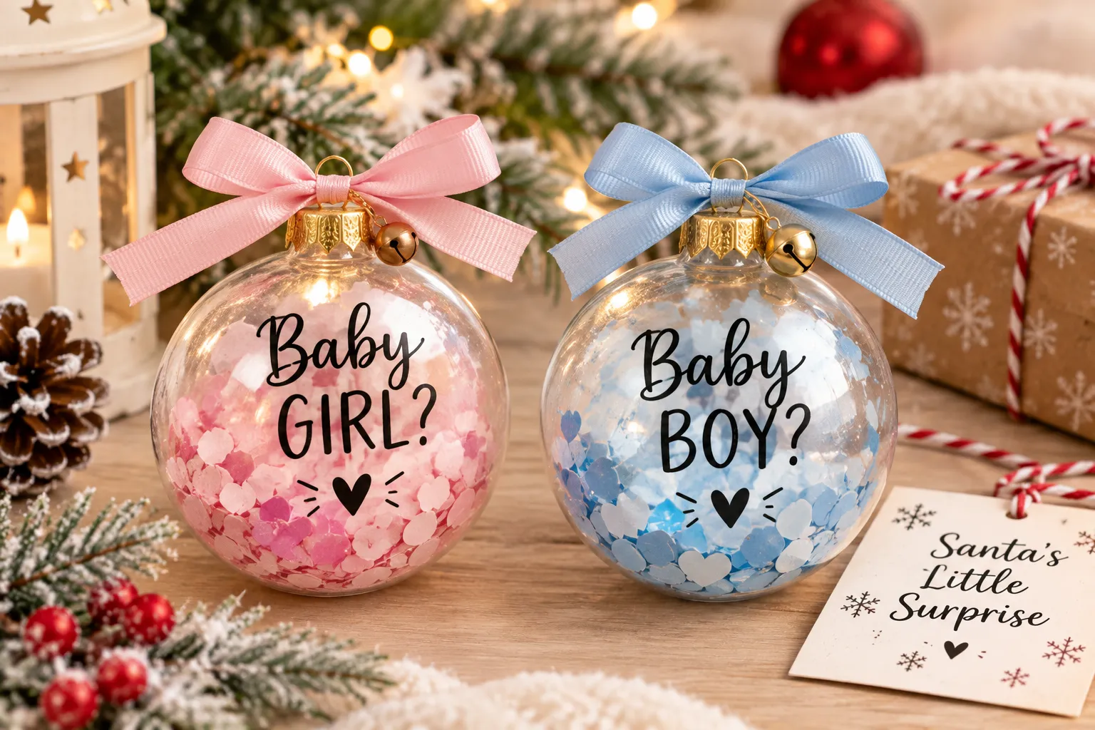 Pink and Blue Confetti Gender Reveal Ornaments